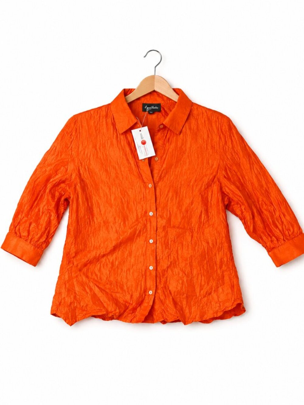NWT Silk Crinkle Button-Up Blouse Women's 1X Paprika Orange Lynn Ritchie